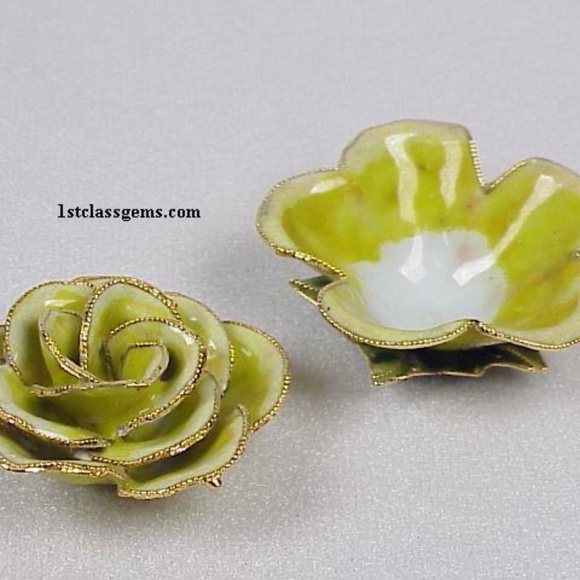 FINAL SALE PRICE NYCO International Cloisonne Rose Shaped Box in Yellow - Picture 2 of 3